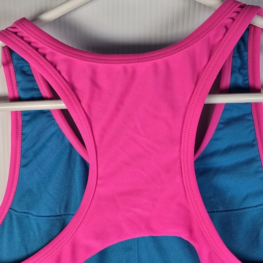 NWOT Adidas Womens Blue and Pink Sports Bra Bikini Top Neon Pink/Turq Size L